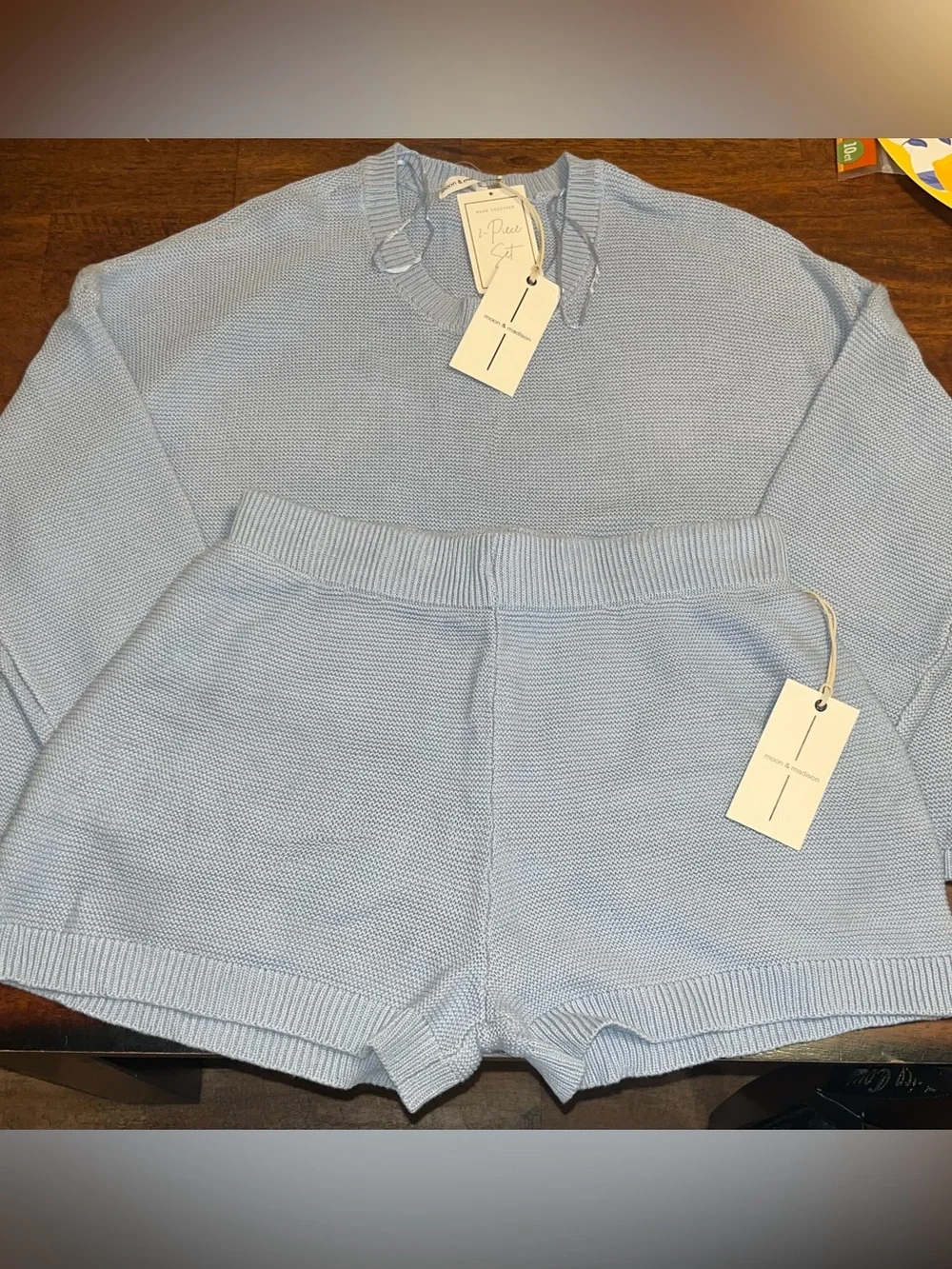 Cozy Light Blue Knit Sweater & Shorts Set